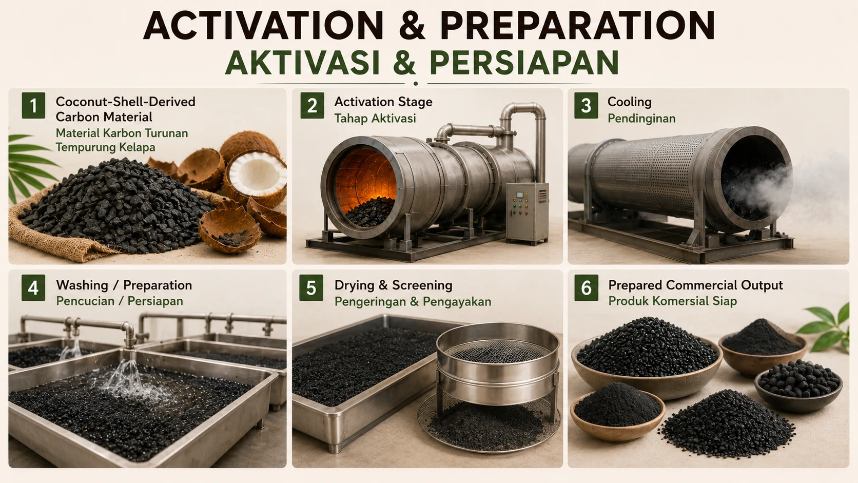 Representative activated carbon activation and preparation sequence.