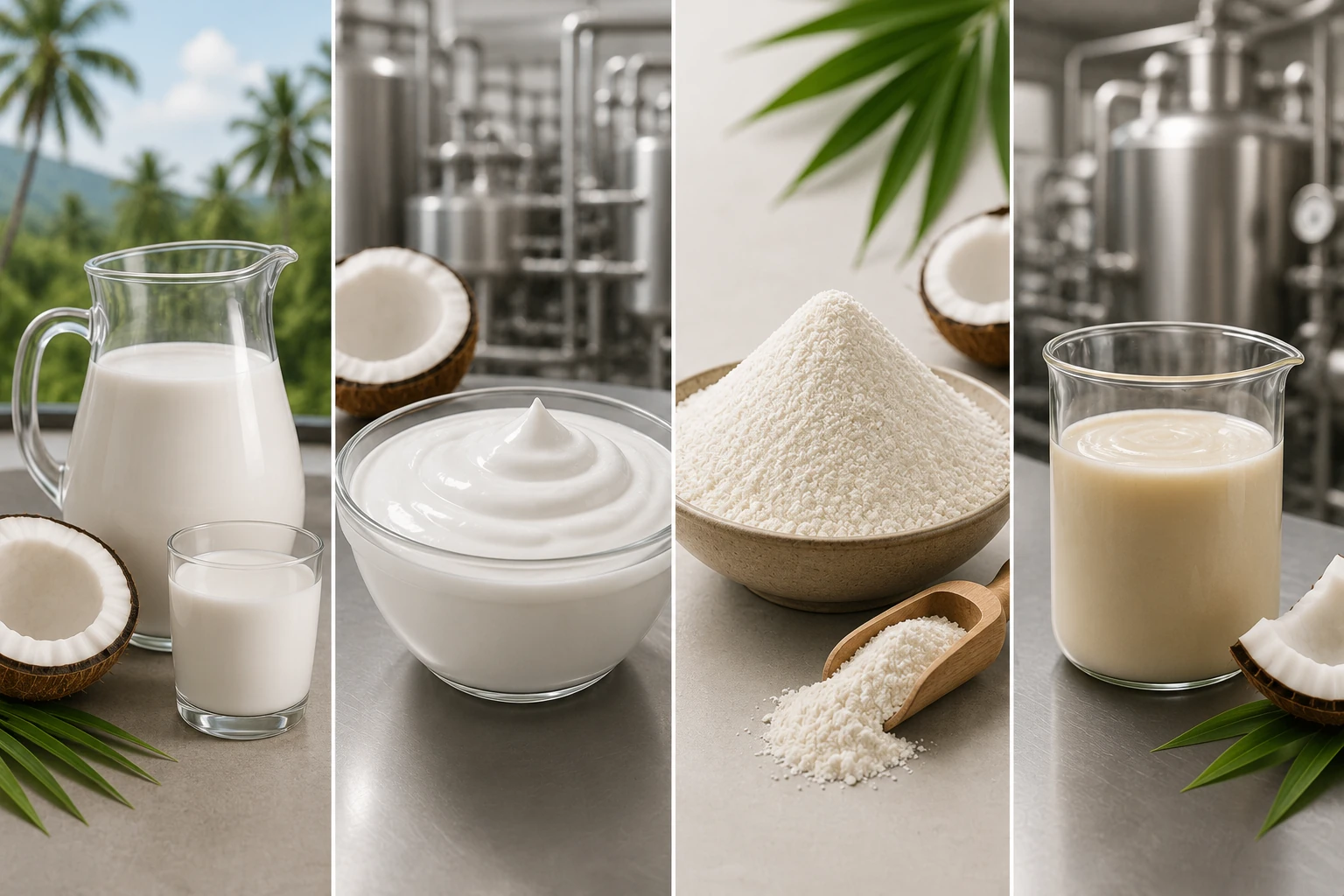 Coconut milk, coconut cream, coconut milk powder and concentrated coconut ingredient