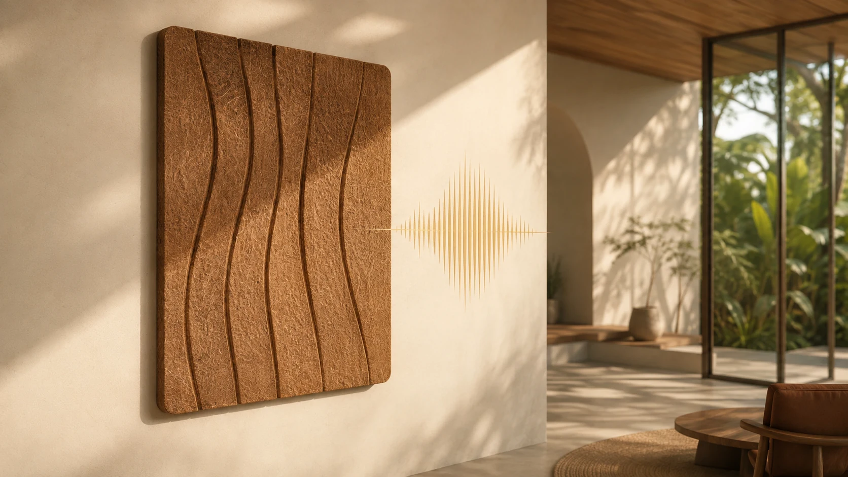 Architectural coir acoustic wall panels in a modern interior