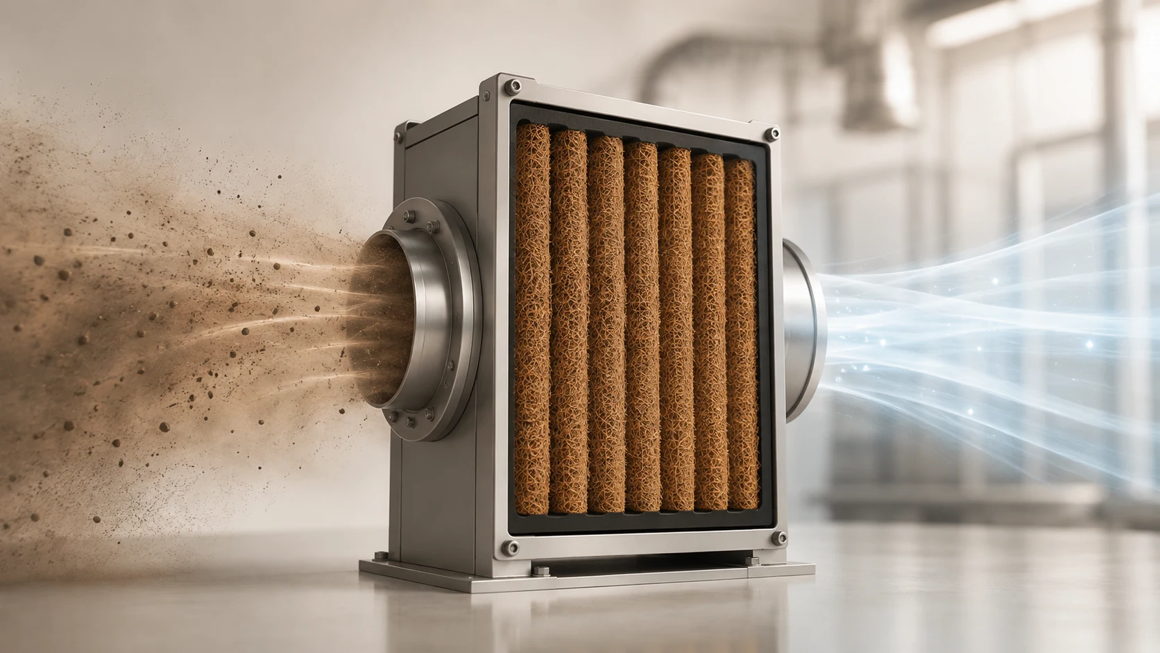 Industrial air filter using coconut-husk-derived material
