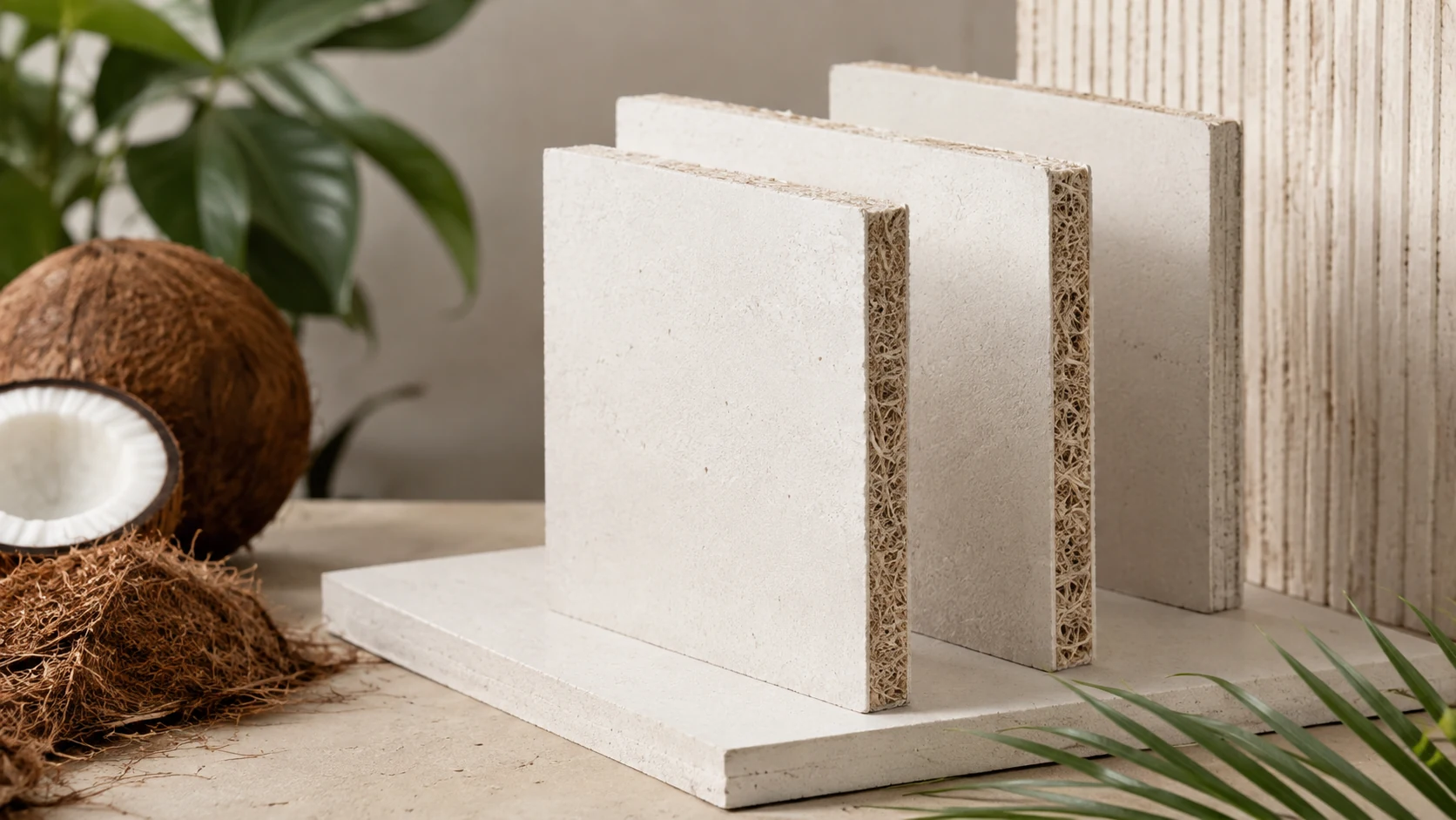 Gypsum composite boards reinforced with coconut fibre