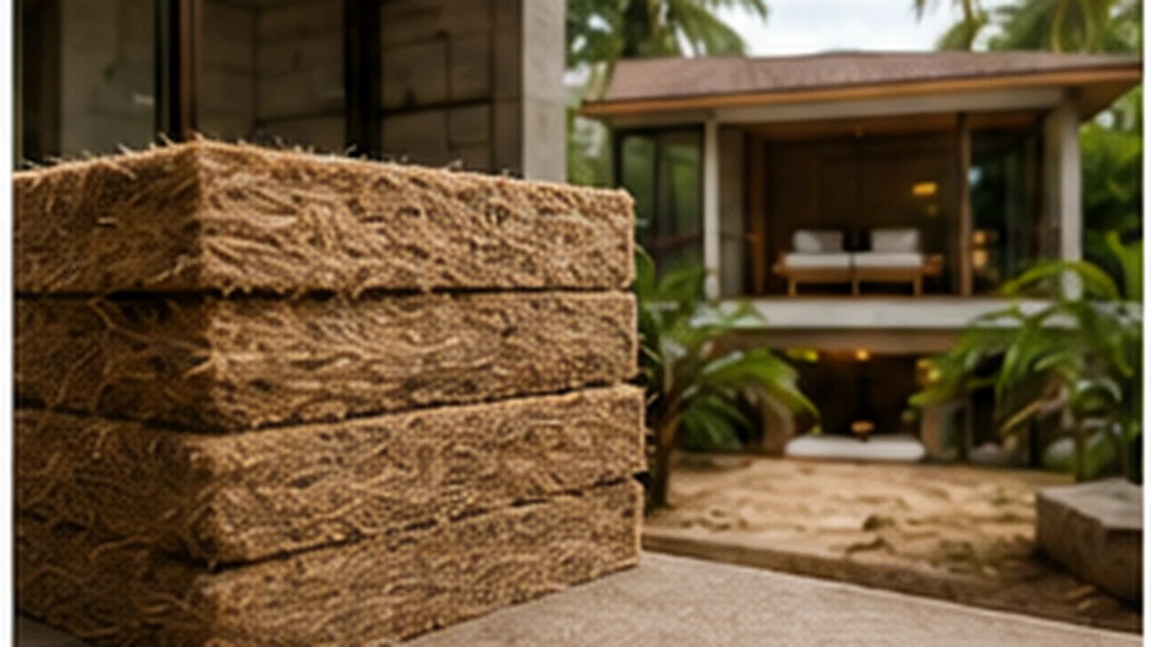 Rigid coconut husk fibre insulation panels for tropical buildings