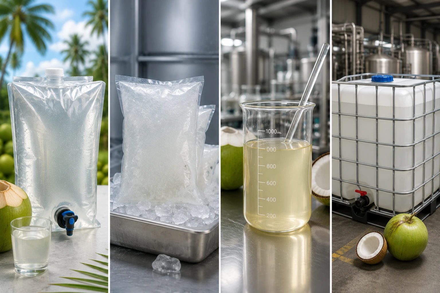 Aseptic, frozen, concentrated and bulk coconut-water formats