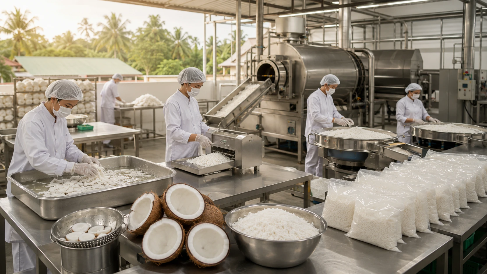 Representative hygienic desiccated-coconut processing environment