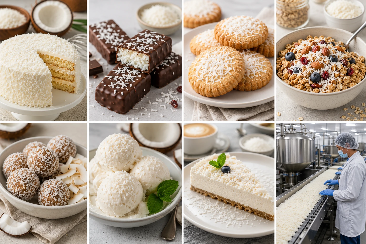 Representative desiccated-coconut applications in bakery, confectionery, biscuits, cereals, snacks and frozen desserts