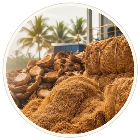 Prepared coconut fibre and coir