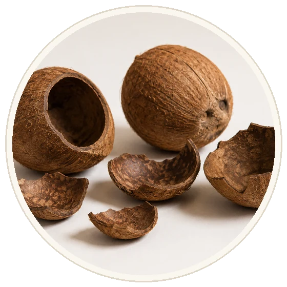 Whole and broken coconut shells