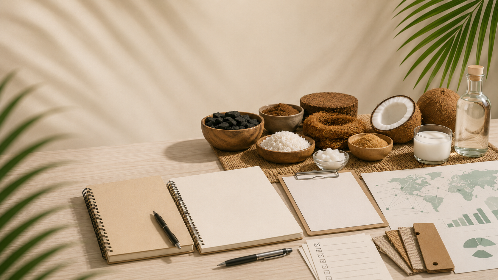 Coconut product samples, neutral documents and learning materials