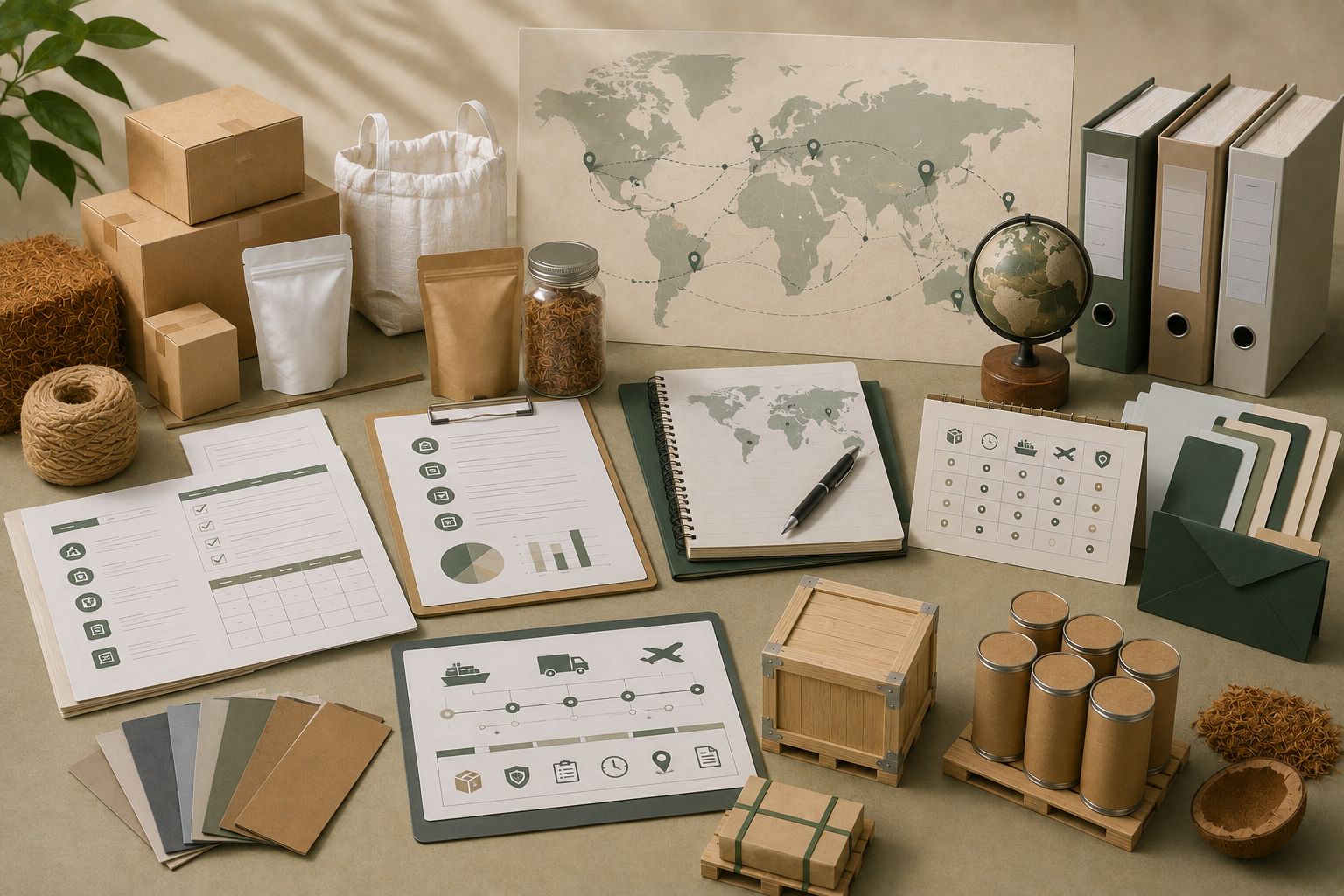 Neutral packaging, route, document and trade-planning materials