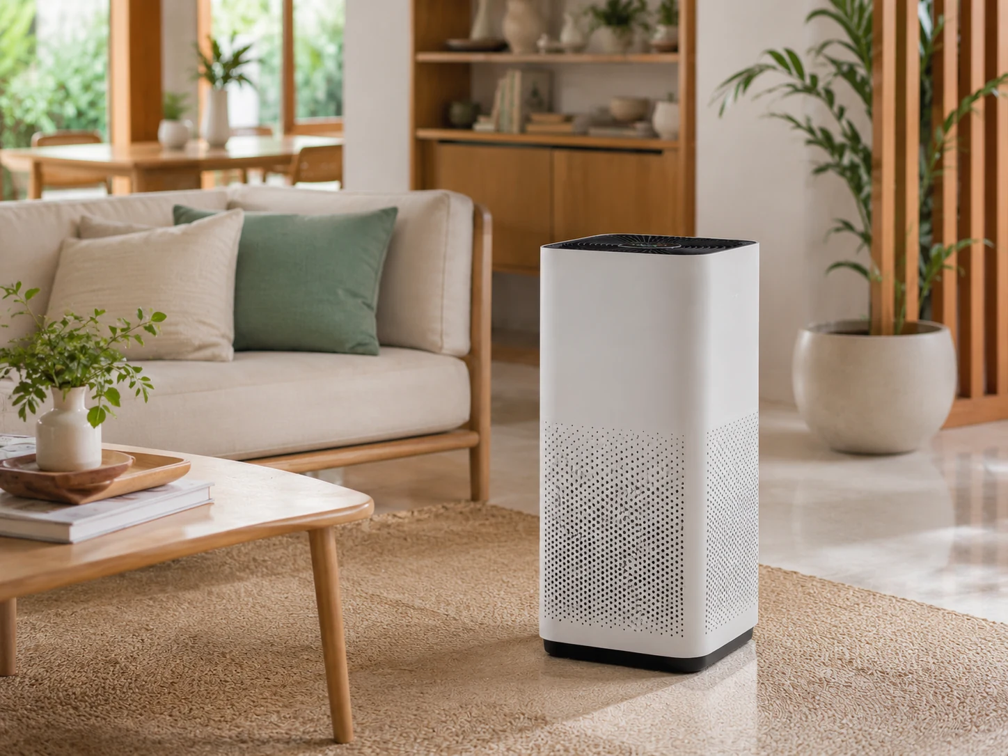 Premium residential air purifier in a modern Indonesian home