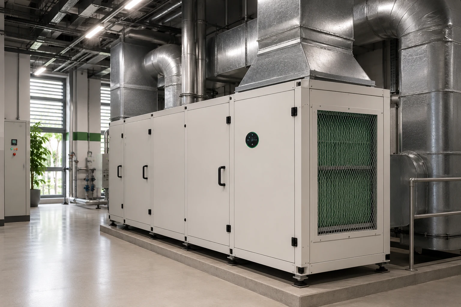 Building-scale HVAC air-treatment system in a clean mechanical room